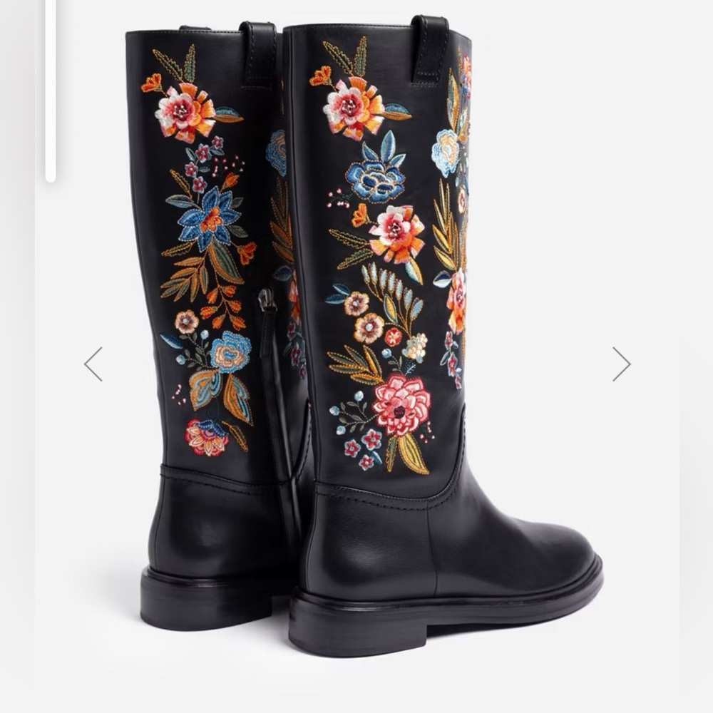 🤩 Johnny Was Bianca Black Tall Shaft Boots with Floral Embroidery. Size 10. - Picture 4 of 8